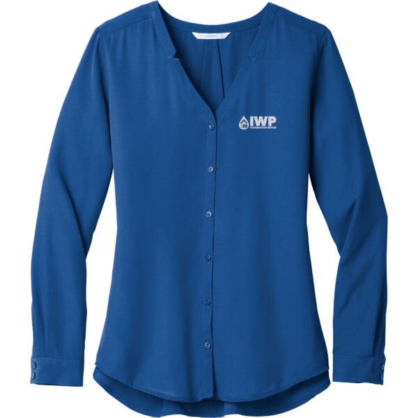 Ladies Long Sleeve Button-Front Blouse